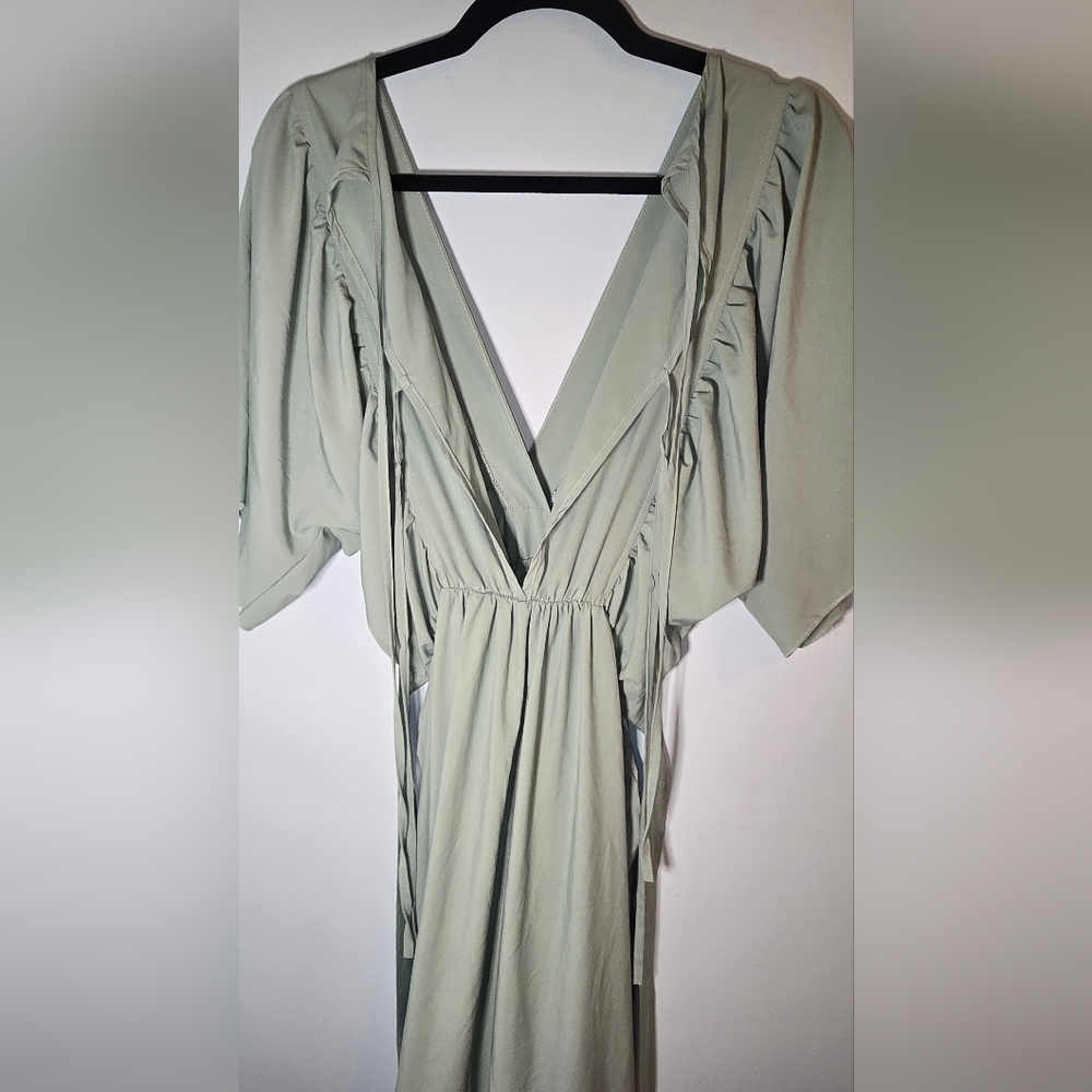 Sage Green Tie Back Maxi Dress Bohemian Holiday Festive Maternity - Picture 10 of 10